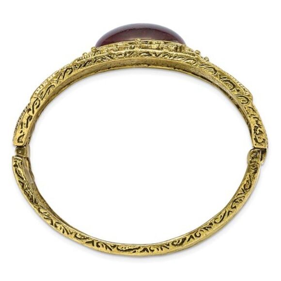 1928 Brass Hinged Bangle with Red Stone - Picture 11 of 14